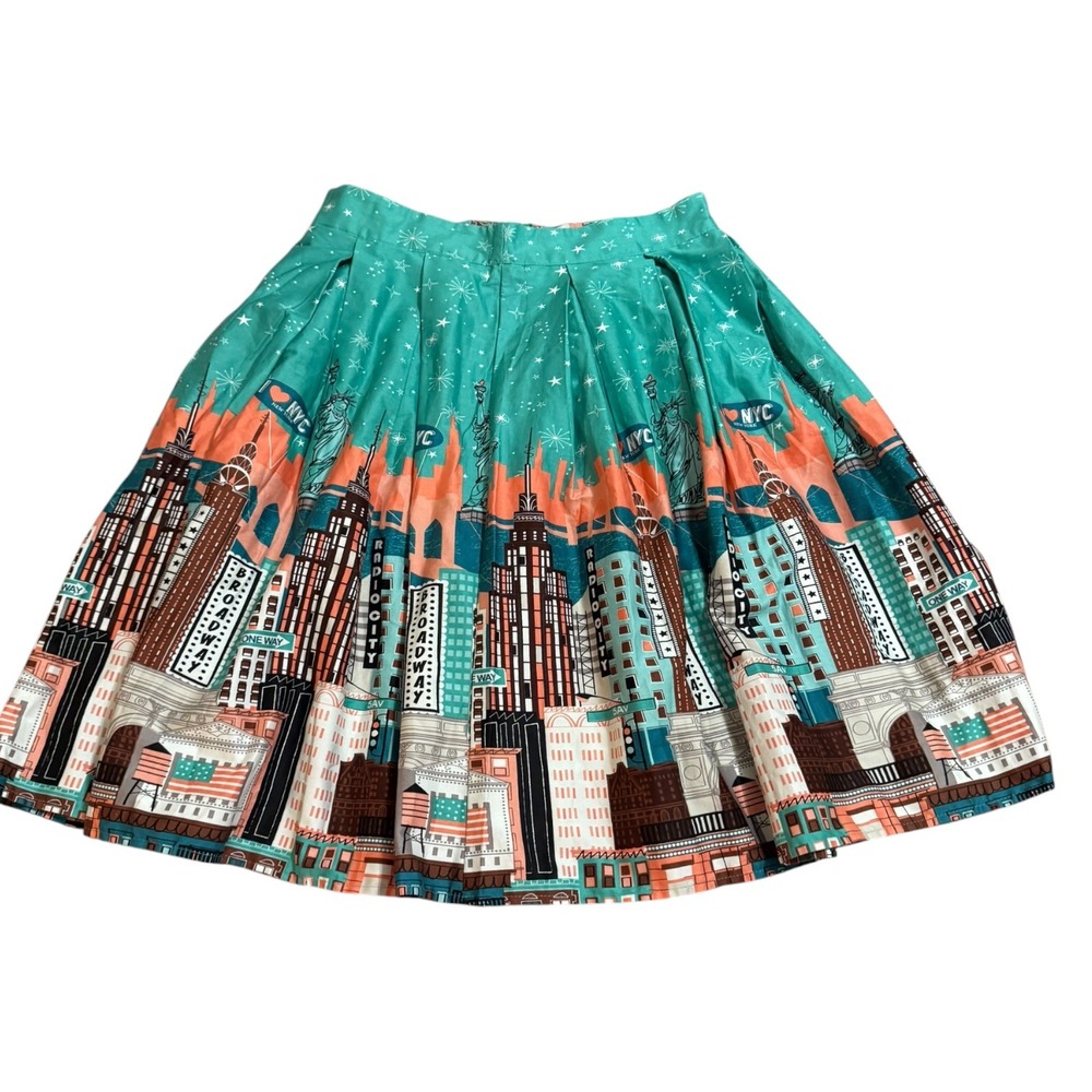 NWT Budding Joy NYC Skyline Pleated Skirt A-Line Vintage Retro Style